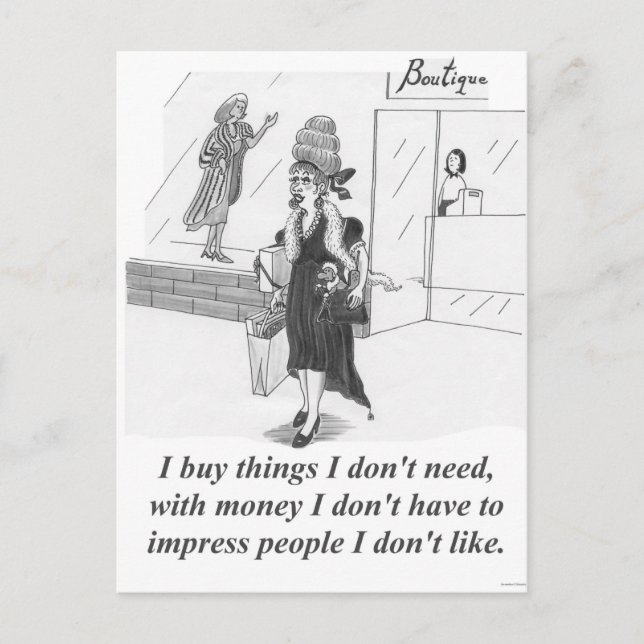Cartão Postal Comprando coisas, senhora comprando na cidade (Frente)