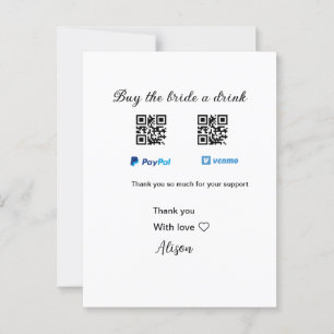 Cartão Postal Comprar a noiva doação de bebida QR Venmo PayPal
