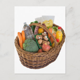 Cartão Postal Comprar cesto com frutas e produtos hortícolas co