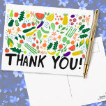 Cartão Postal Compras Frutas Veggies Coloridos Obrigado<br><div class="desc">Veja esta arte doce e colorida,  feita por mim para você! Obrigado os trabalhadores da sua mercearia,  a pessoa que entrega a sua comida ou alguém que cozinha para você! Sinta-se livre para adicionar seu próprio texto ou alterar as cores. Visite meu compro para mais!</div>