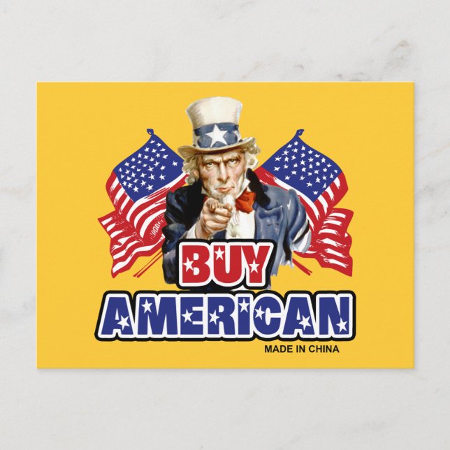 Cartão Postal Compre Americano ( Feito na China ) - Piada Engraç (Frente)