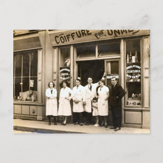 Cartão Postal Compro de cabeleireiros, 1930 (Frente)