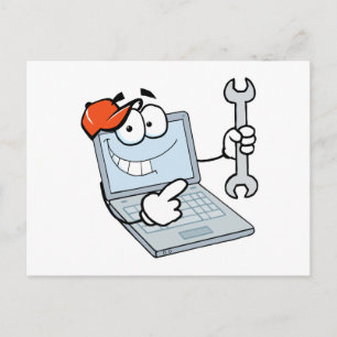 Cartão Postal computador bobo cartoon de laptop com chave de fen