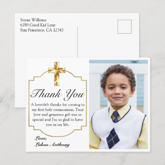 Cartão Postal Comunhão Elegante Dourada Cruz 1rua Muito Obrigado