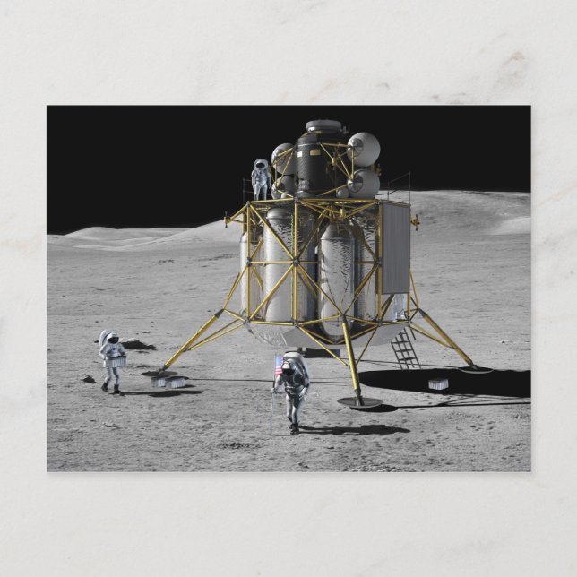 Cartão Postal Conceito Arte de Altair Lunar e Astronautas (Frente)