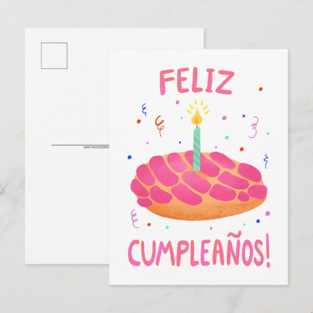 Cartão Postal Concha de Pão Doce de Aniversário em Espanhol (Frente/Verso)