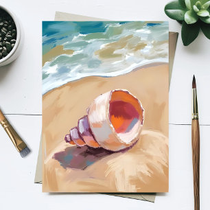Cartão Postal Concha na pintura aquarela do oceano da costa marí