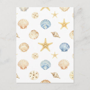 Cartão Postal Conchas de Estrelas-do-Mar em Aquarela Padrão Cost