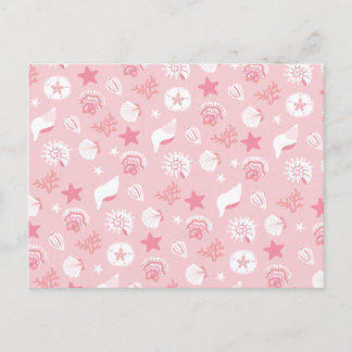 Cartão Postal Conchas de Mar Rosa Pastel e Padrão Sem Costura de