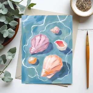 Cartão Postal Conchas Oceânicas Pastel Aquarela Costeira