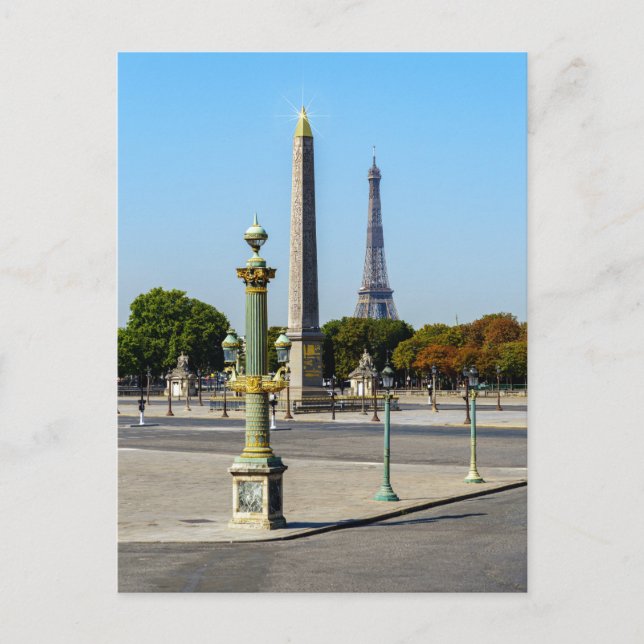 Cartão Postal Concorde Luxor Obelisk e Eiffel Tower - Paris (Frente)