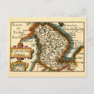 Cartão Postal Condado de Lincolnshire Inglaterra Mapa Antigo Ant