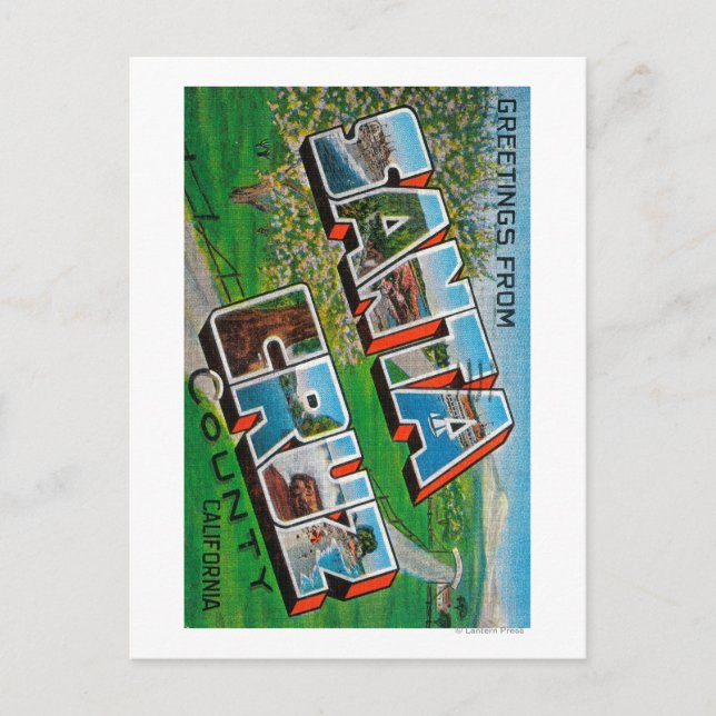 Cartão Postal Condado de papais noeis Cruz, Califórnia (Frente)