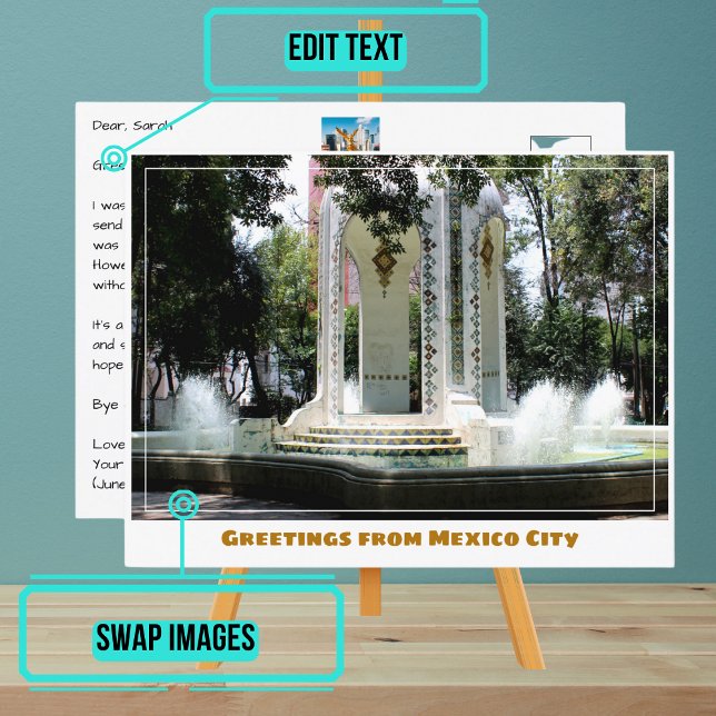 Cartão Postal Condesa Neighborhood Fountain in Mexico City (Enjoy our customizable postcard)