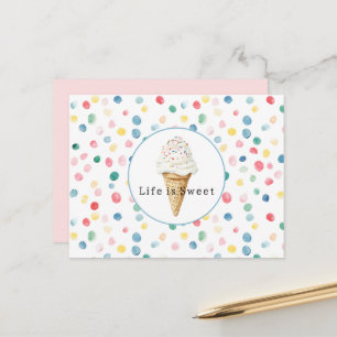 Cartão Postal Cone de Sorvete Confetes Pontos Coloridos Vida Doc