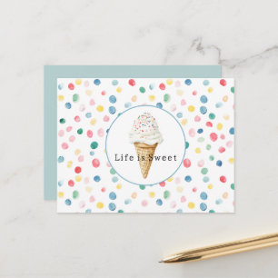 Cartão Postal Cone de Sorvete Confetes Pontos Coloridos Vida Doc