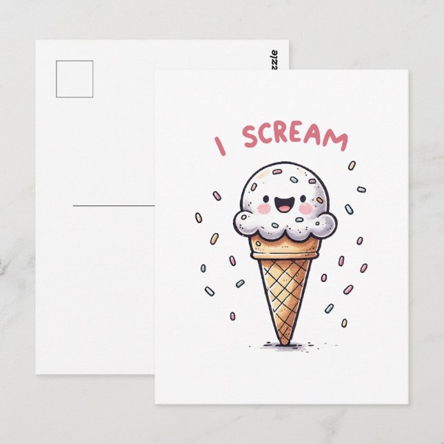 Cartão Postal Cone de Sorvete I Scream com Confeitos (Frente/Verso)