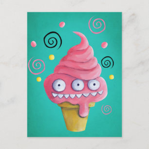 Cartão Postal Cone de Sorvete Monstro Rosa