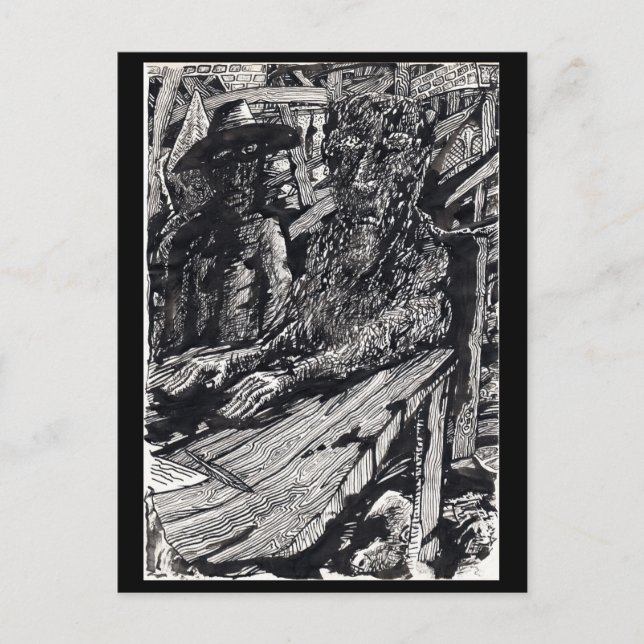 Cartão Postal Confesse! Desenho de tinta da Índia, (Frente)