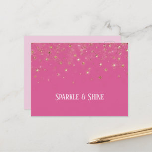 Cartão Postal Confete Rosa Menina Brilho Dourado
