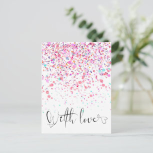 Cartão Postal Confetes Coloridos Com Amor Rosa