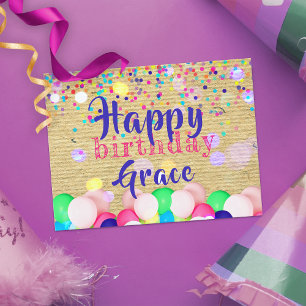 Cartão Postal Confetes Coloridos E Balões Feliz Aniversário