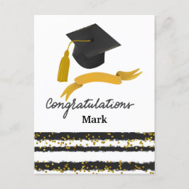 Cartão Postal Confetes de Congratulações de Formatura preto dour