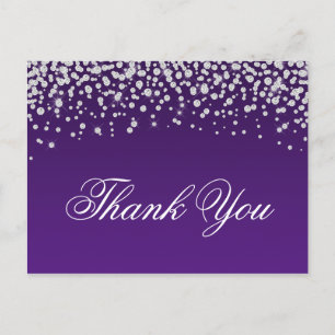 Cartão Postal Confetes de Diamante Brilhante Roxo Ombre Obrigado