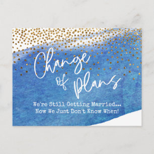 Cartão Postal Confetti e Blue Change of Plan Postponds