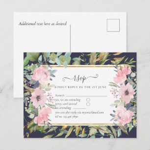 Cartão Postal Confirmação de Casamento Flora Rosa com Verde Oliv