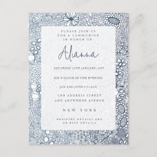 Cartão Postal Confirmação de Comunhão de Jardim Azul marinho