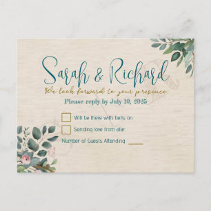 Cartão Postal Confirmação de Presença Casamento Blush & Sage com