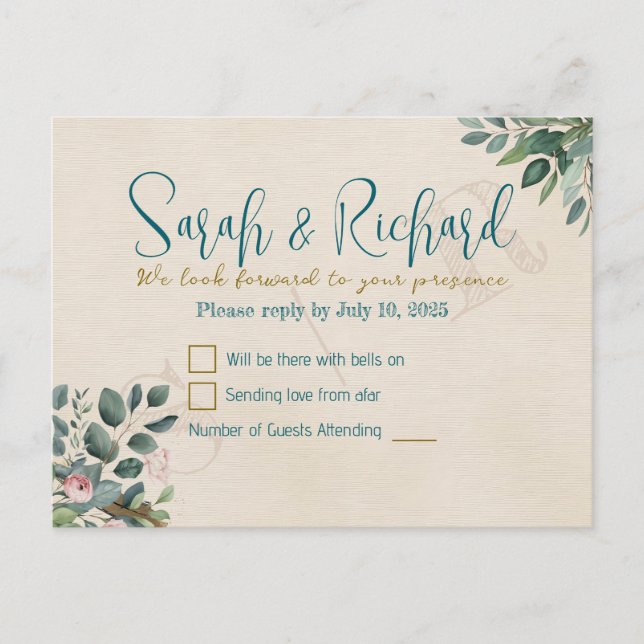 Cartão Postal Confirmação de Presença Casamento Blush & Sage com (Frente)
