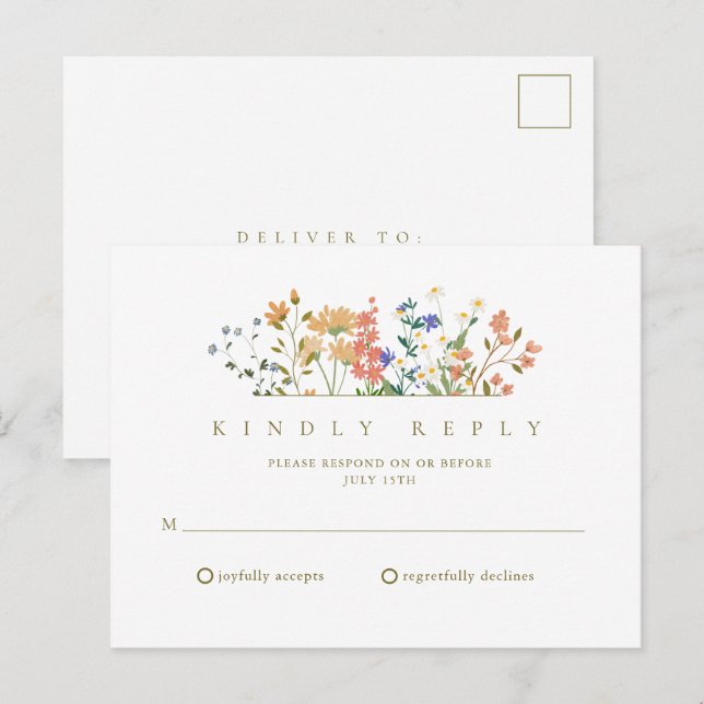 Cartão Postal Confirmação de Presença para Casamento Boho de Flo (Frente/Verso)