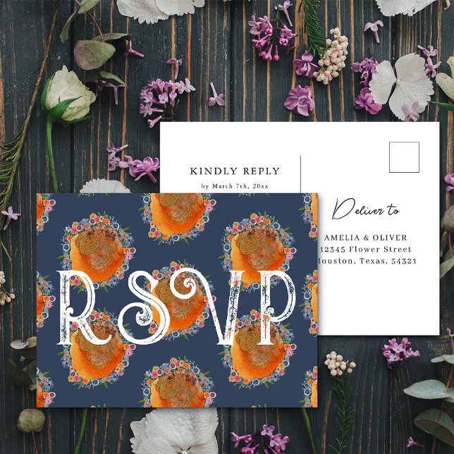 Cartão Postal Confirmação de Presença para Casamento com Flor de (Front/Back)