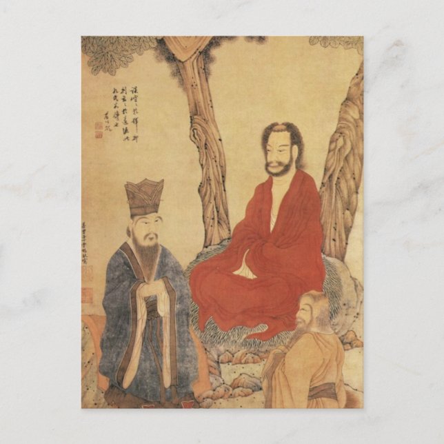 Cartão Postal Confúcio, Lao-tzu e Arhat Budista (Frente)
