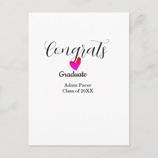Cartão Postal Congrats graduation name class of 20XX year heart 