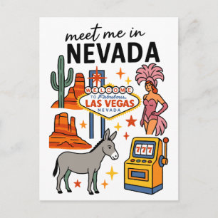 Cartão Postal Conheça-me em Nevada Showgirl de Burro de Las Vega