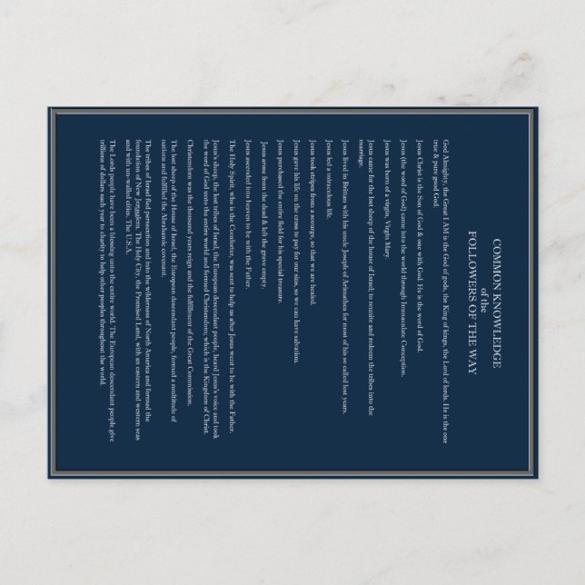 Cartão Postal Conhecimentos comuns aos cristãos (Frente)