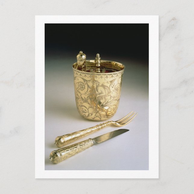 Cartão Postal Conjunto de facas, garfo, colher e copo, (Frente)