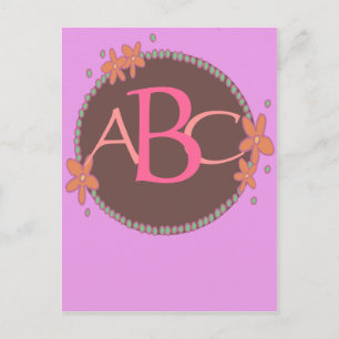 Cartão Postal Conjunto de Monogramas com Moldura Rosa