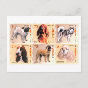 Cartão Postal Conjunto de Selos Postais de Cachorro Vintage Ucrâ