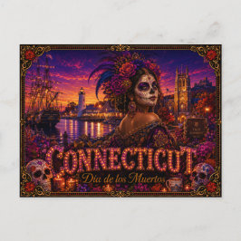 Cartão Postal Connecticut Dia de los Muertos Retro
