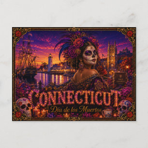 Cartão Postal Connecticut Dia de los Muertos Retro