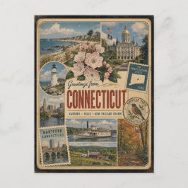 Cartão postal Connecticut estilo vintage autêntico
