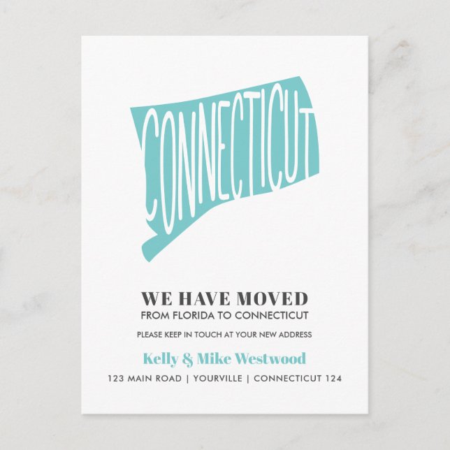 Cartão Postal CONNECTICUT Movimentamos novo endereço Novo lar (Frente)