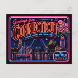 Cartão Postal Connecticut Neon Estado Retro Vintage