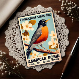 Cartão Postal Connecticut State Bird - American Robin Vintage 