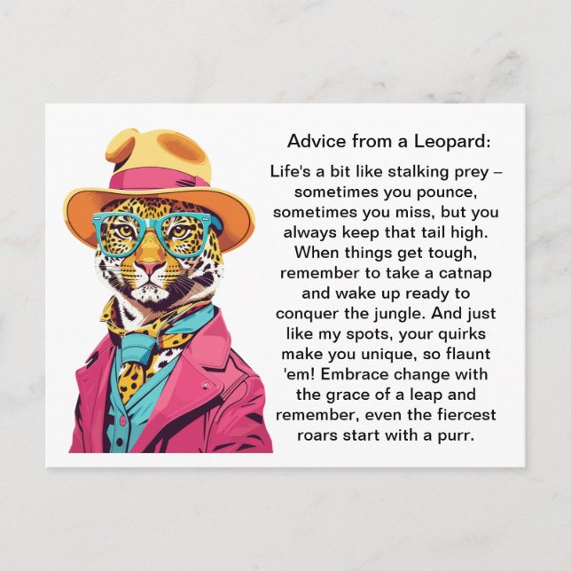 Cartão Postal Conselho Engraçado De Um Leopardo (Frente)