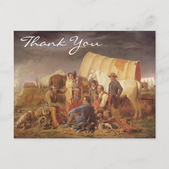 Cartão Postal Conselhos na Pradaria por William Ranney, Obrigado (Frente)